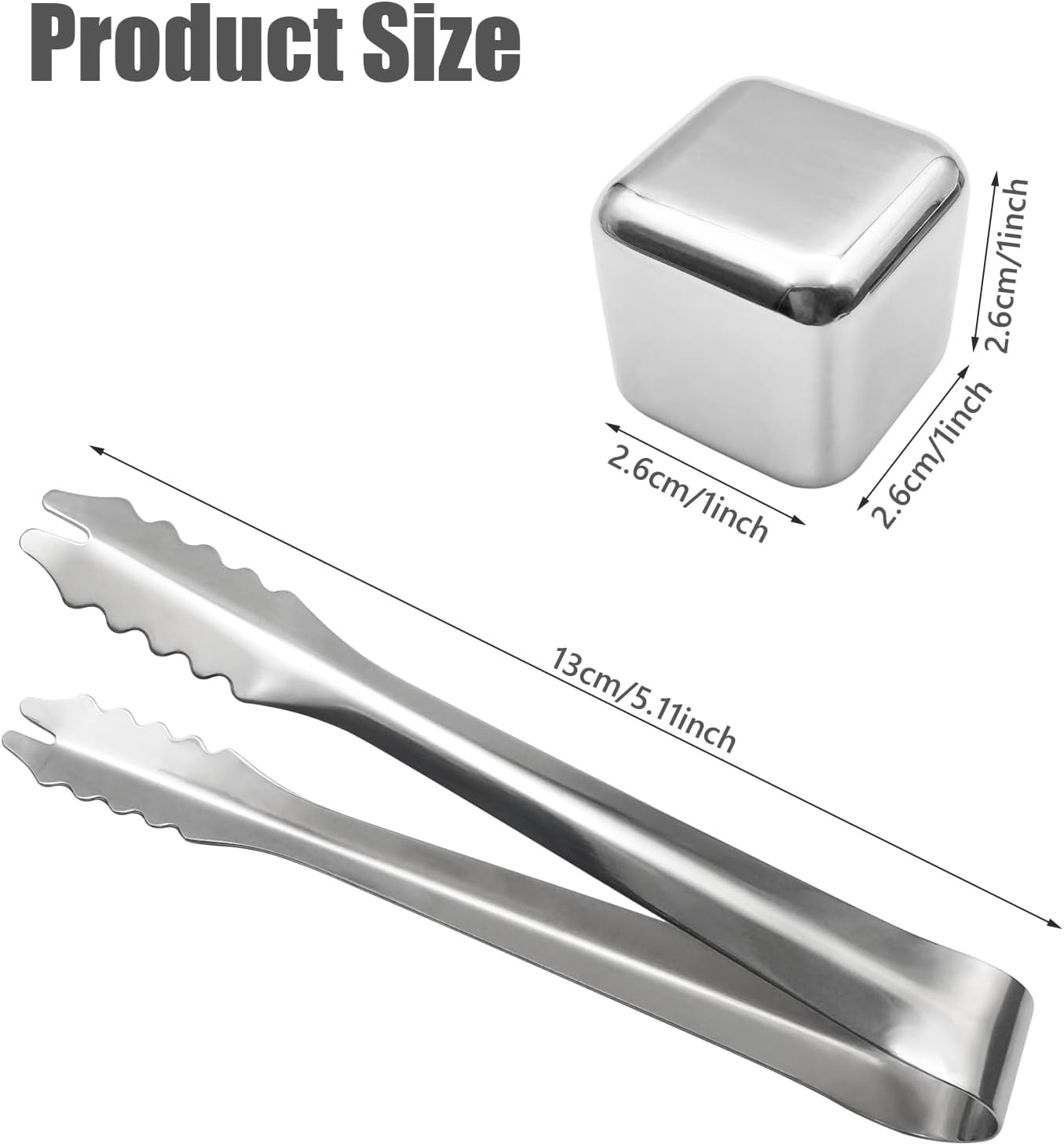 Stainless Steel Ice Cubes + Free Tongs