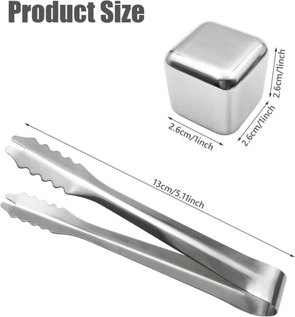 Stainless Steel Ice Cubes + Free Tongs