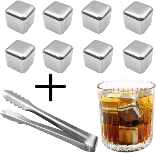 Stainless Steel Ice Cubes + Free Tongs